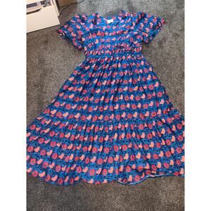 Tuckernuck NEW Retro Floral Mitchell Blue Red Empire Waist Maxi Dress Size M